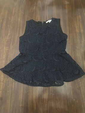 LOFT Navy Lace Peplum Shell Top